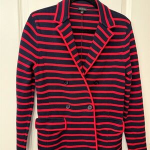 Talbots Navy and Red Striped Double-Breasted Knit Blazer
